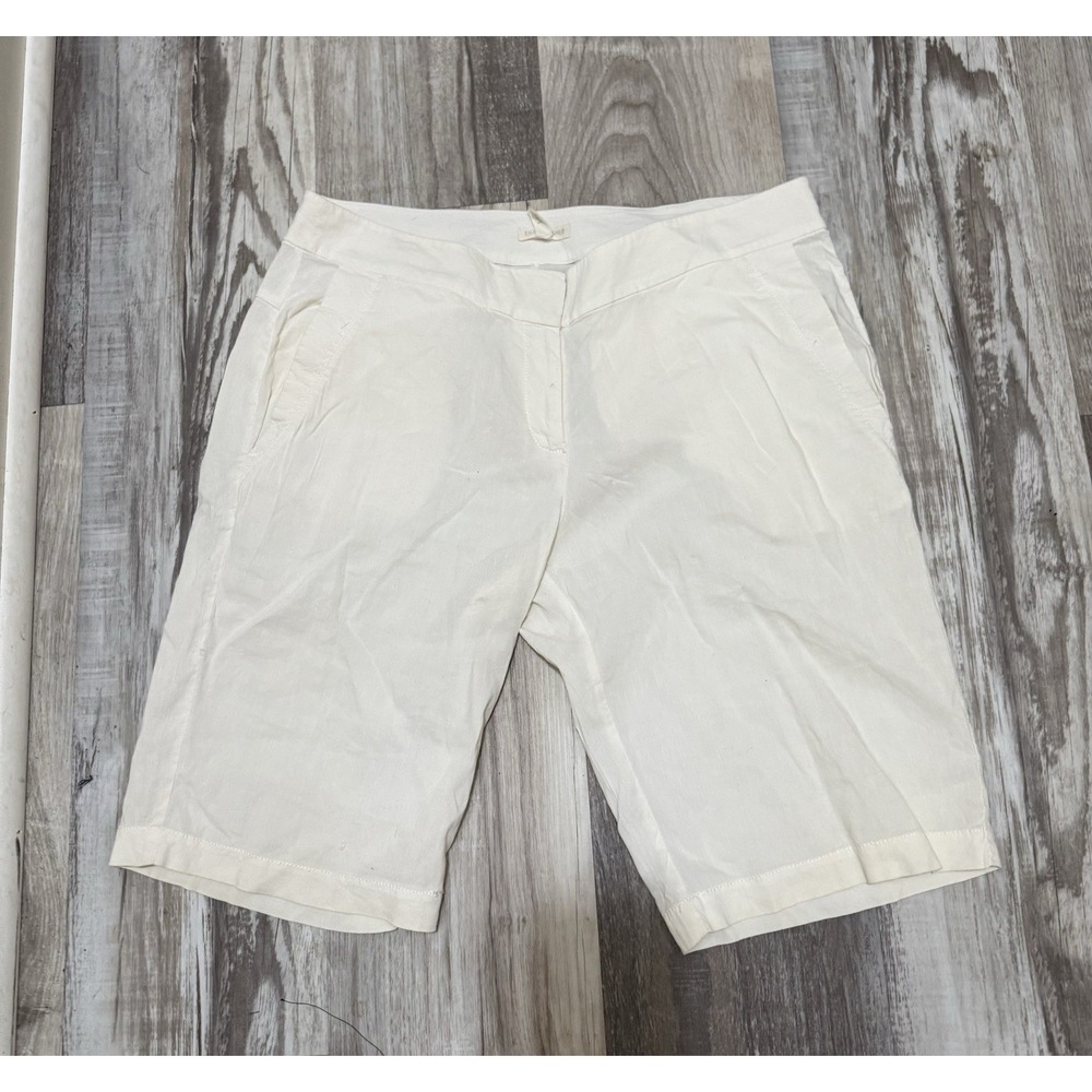 Eileen Fisher Shorts Organic Linen Sz 12 Viscose  Stretch Walking Bermuda ivory